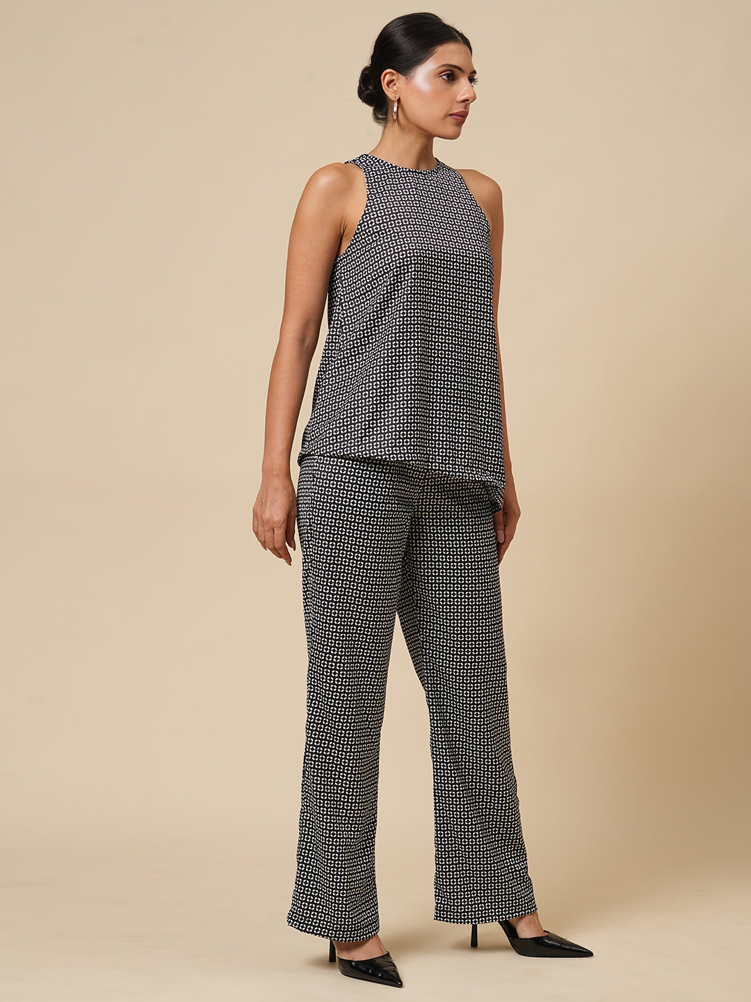 INCUT ASSYMETRICAL TOP & PULL ON PANTS CO-ORD SET