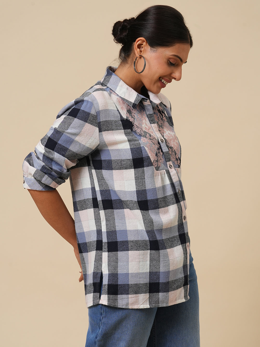 FLANNEL CHECKERED EMBROIDERED YOKE SHIRT