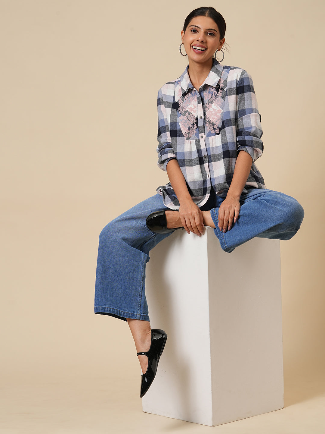 FLANNEL CHECKERED EMBROIDERED YOKE SHIRT