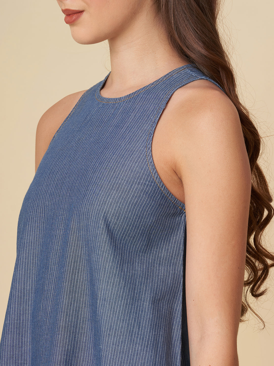 STRIPED DENIM A-LINE DRESS
