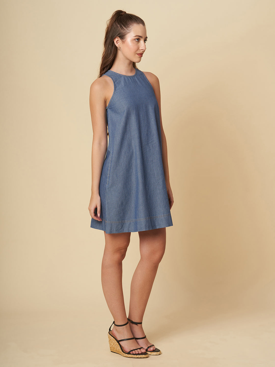 STRIPED DENIM A-LINE DRESS