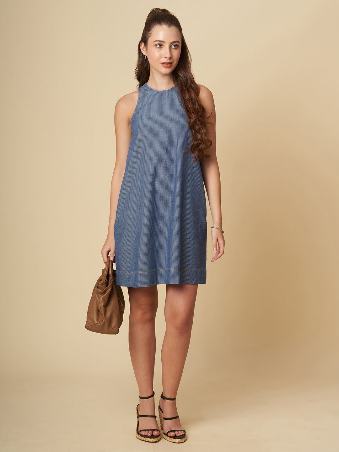 STRIPED DENIM A-LINE DRESS