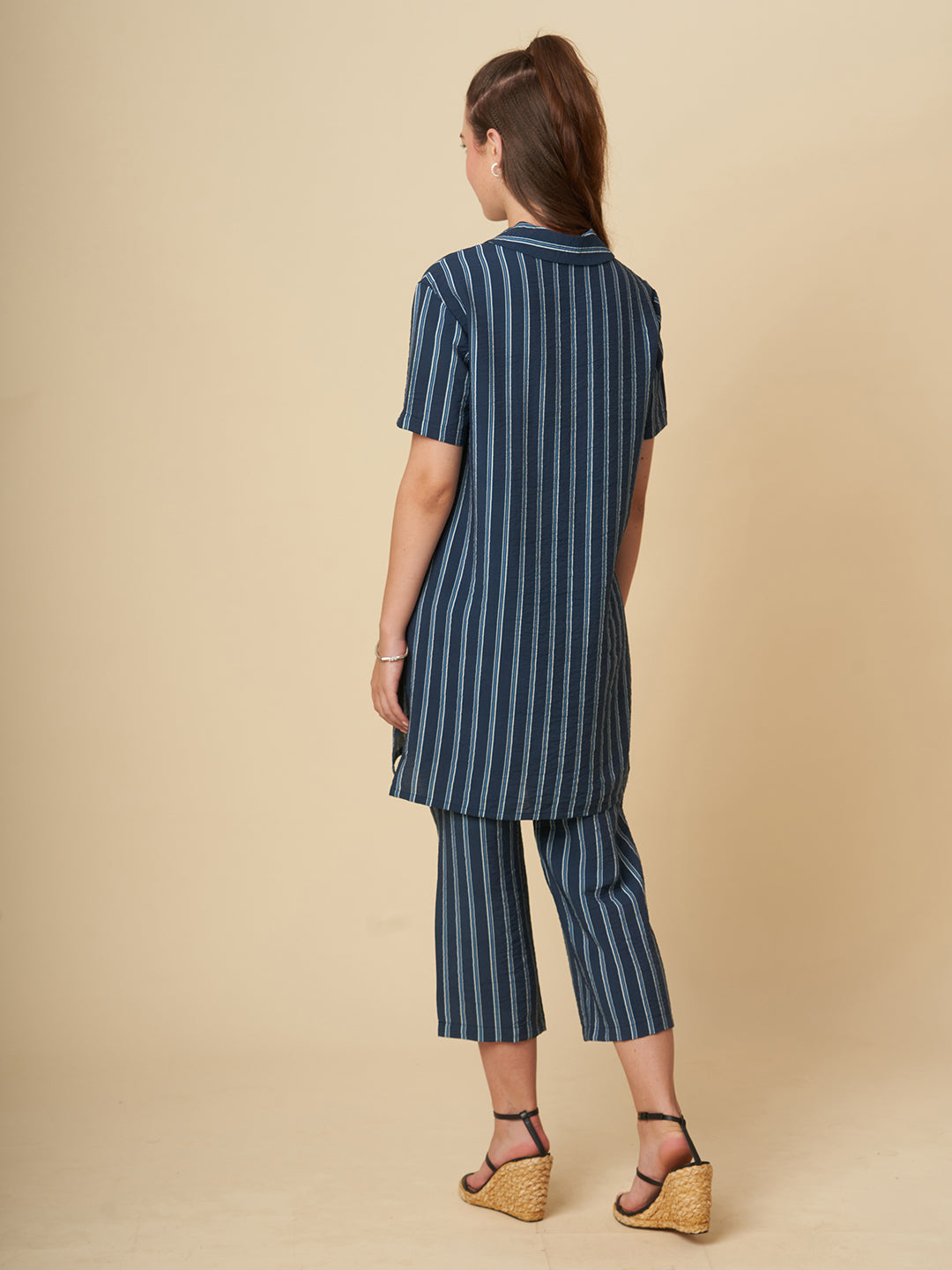 CRUSHED VISCOSE LONGLINE TUNIC & CROPPED PJ CO-ORD SET