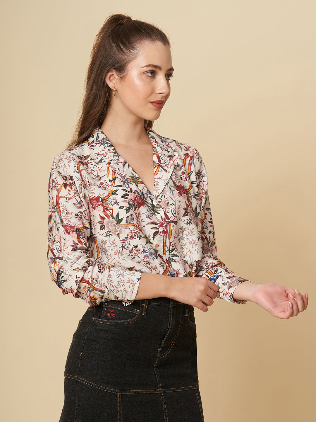 LAPEL COLLAR CRUSHED VISCOSE SHIRT