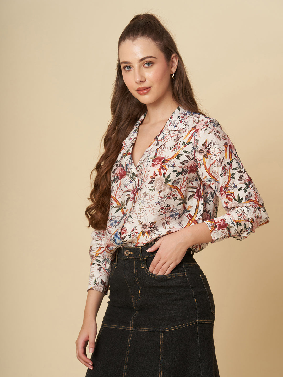 LAPEL COLLAR CRUSHED VISCOSE SHIRT