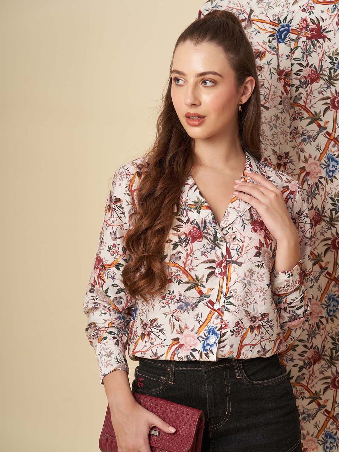 LAPEL COLLAR CRUSHED VISCOSE SHIRT