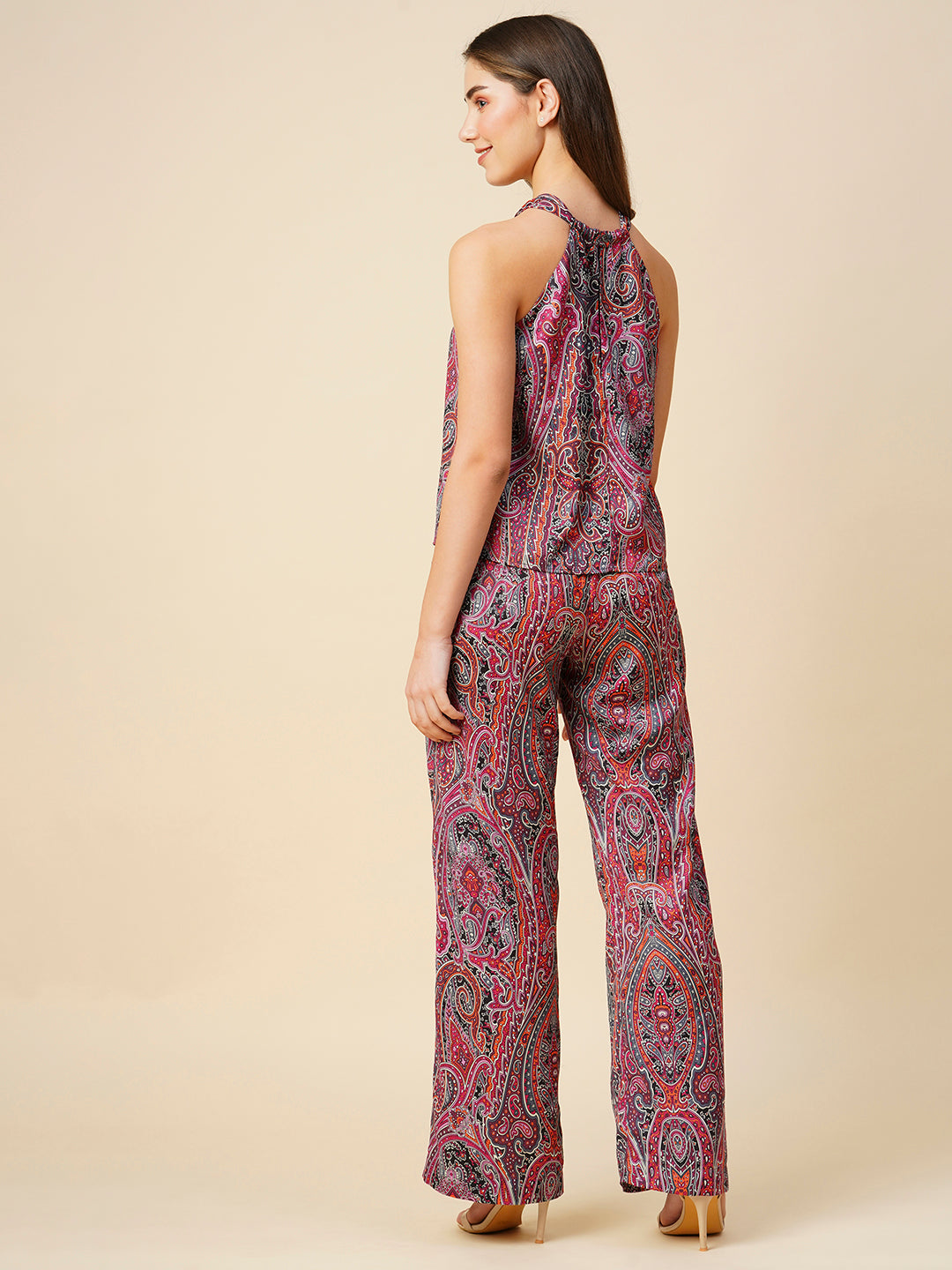 Paisley Printed Satin Halter Top & Wide Leg Co-Ord Set