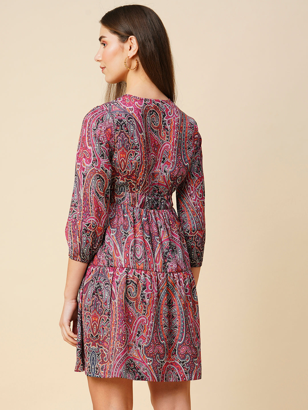 Paisley Printed Satin Fit & Flare Dress