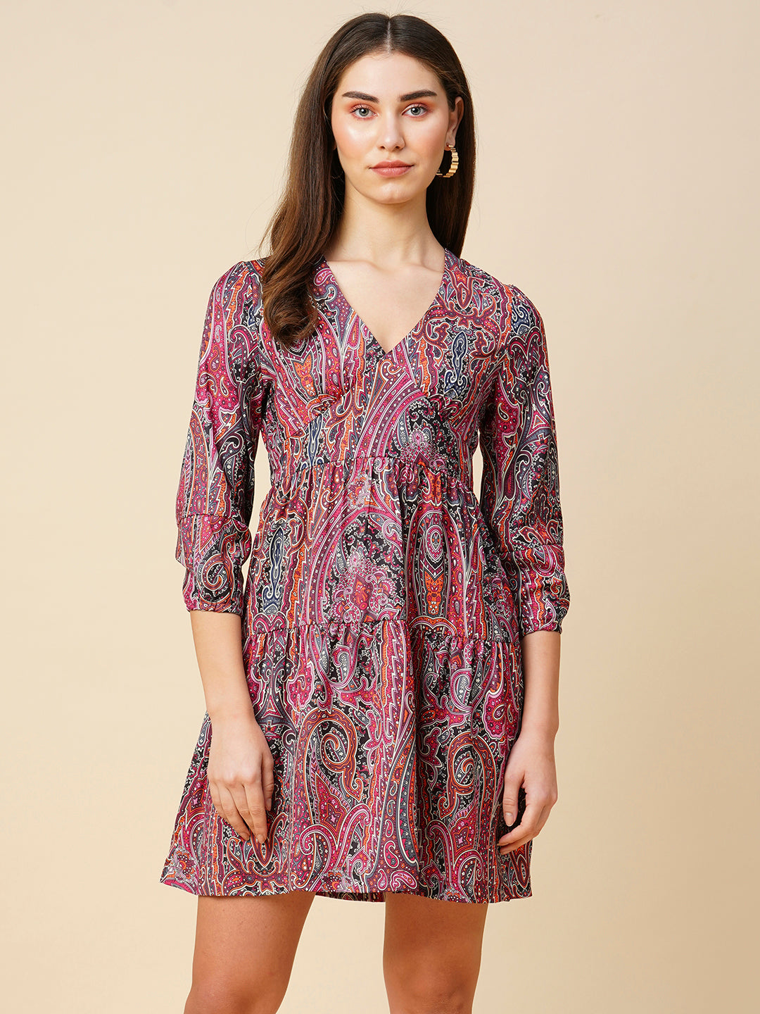 Paisley Printed Satin Fit & Flare Dress