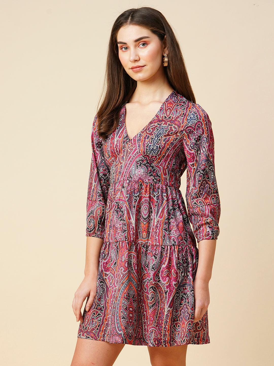 Paisley Printed Satin Fit & Flare Dress