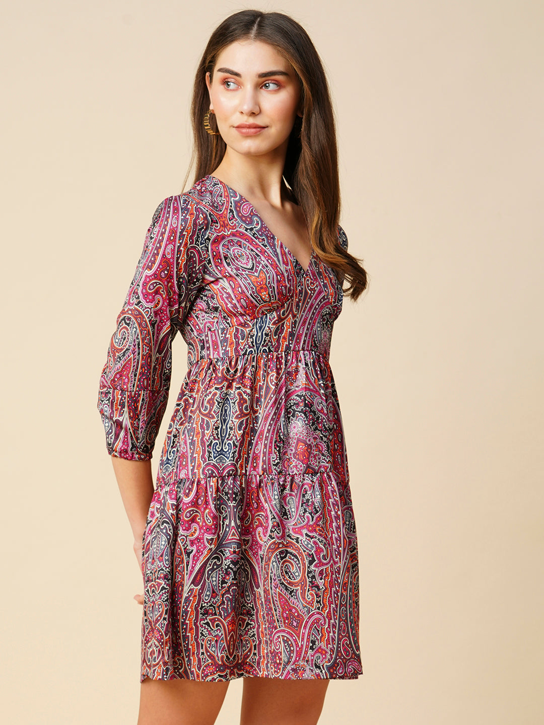 Paisley Printed Satin Fit & Flare Dress