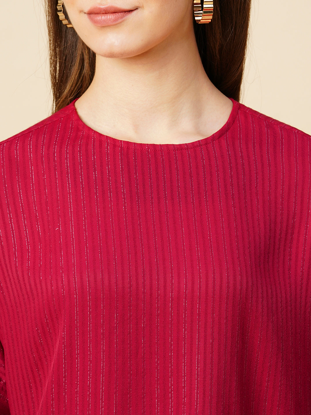 Viscose Crepe Striped Lurex Drop Shoulder Boxy Crop Top