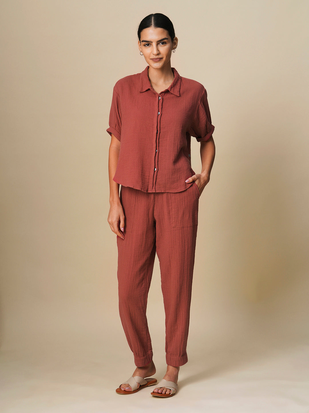 DOUBLE FABRIC CRINKLE LOUNGE SET