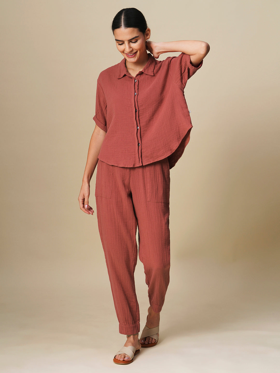 DOUBLE FABRIC CRINKLE LOUNGE SET