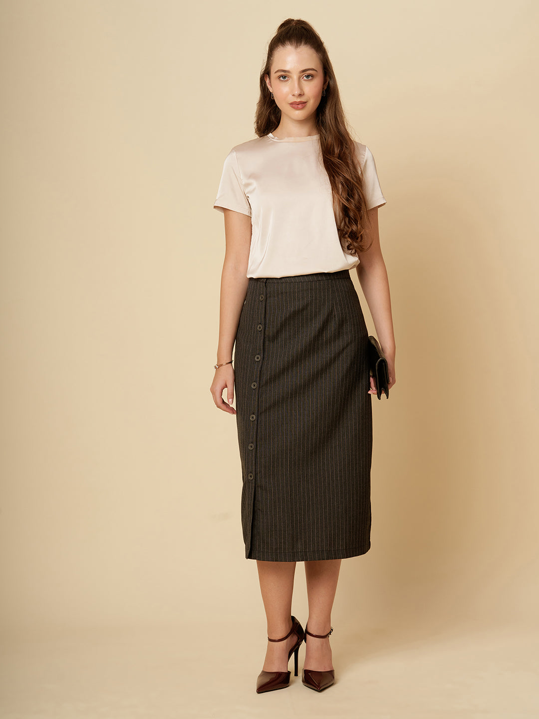 PINSTRIPE BUTTON DOWN SKIRT