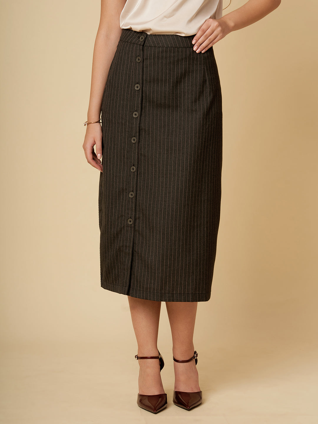 PINSTRIPE BUTTON DOWN SKIRT