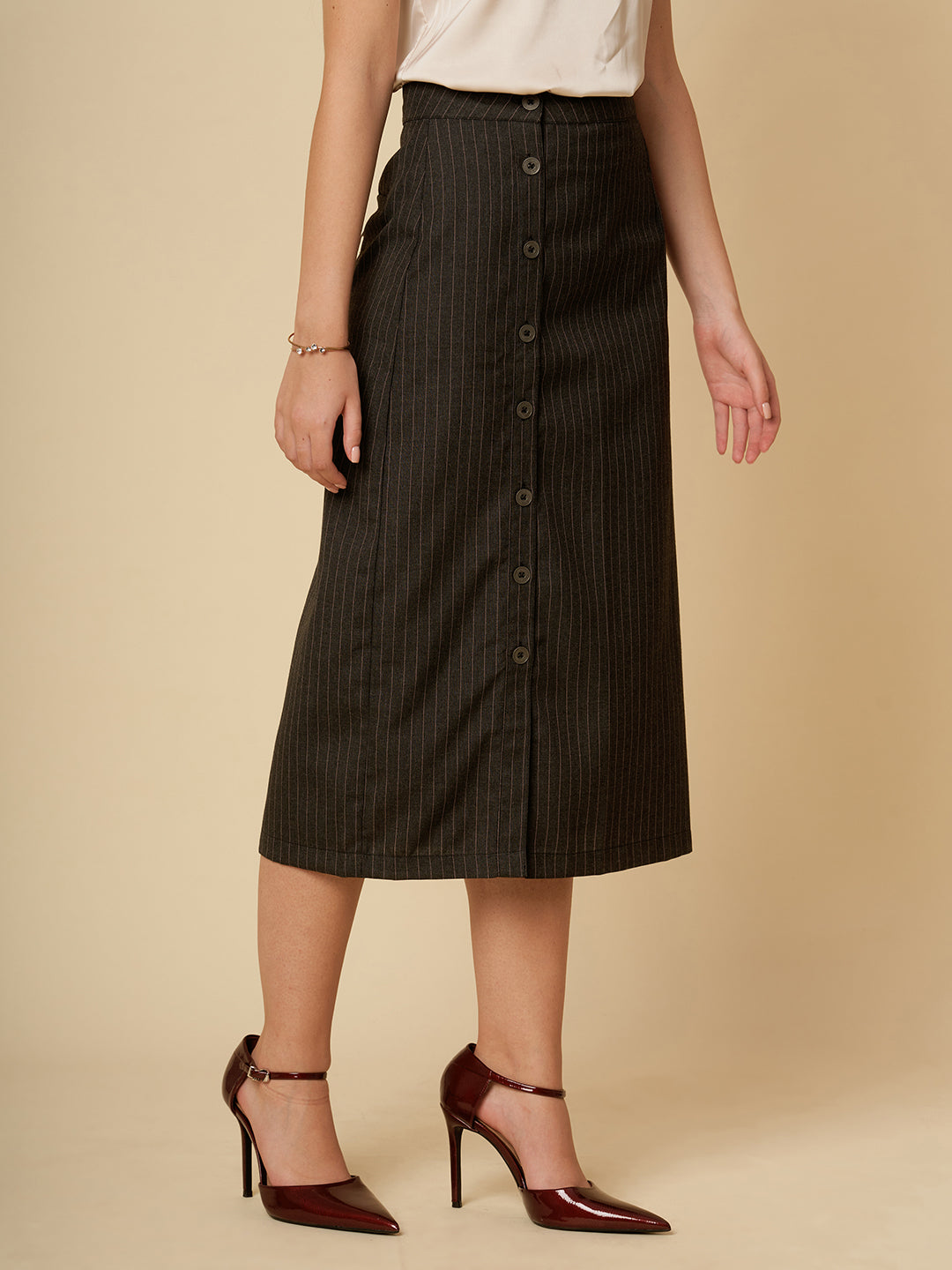 PINSTRIPE BUTTON DOWN SKIRT
