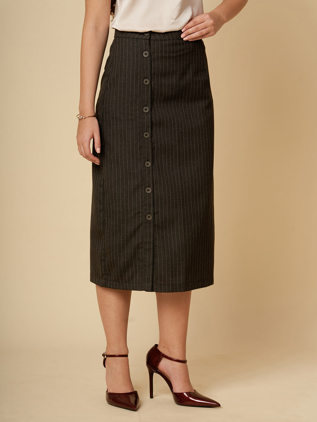 PINSTRIPE BUTTON DOWN SKIRT