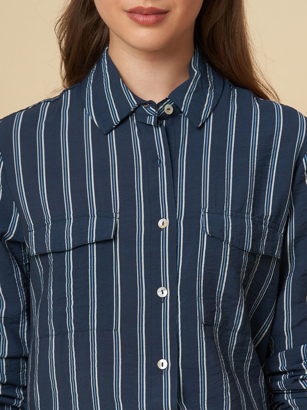 CRUSHED VISCOSE STRIPED SHIRT