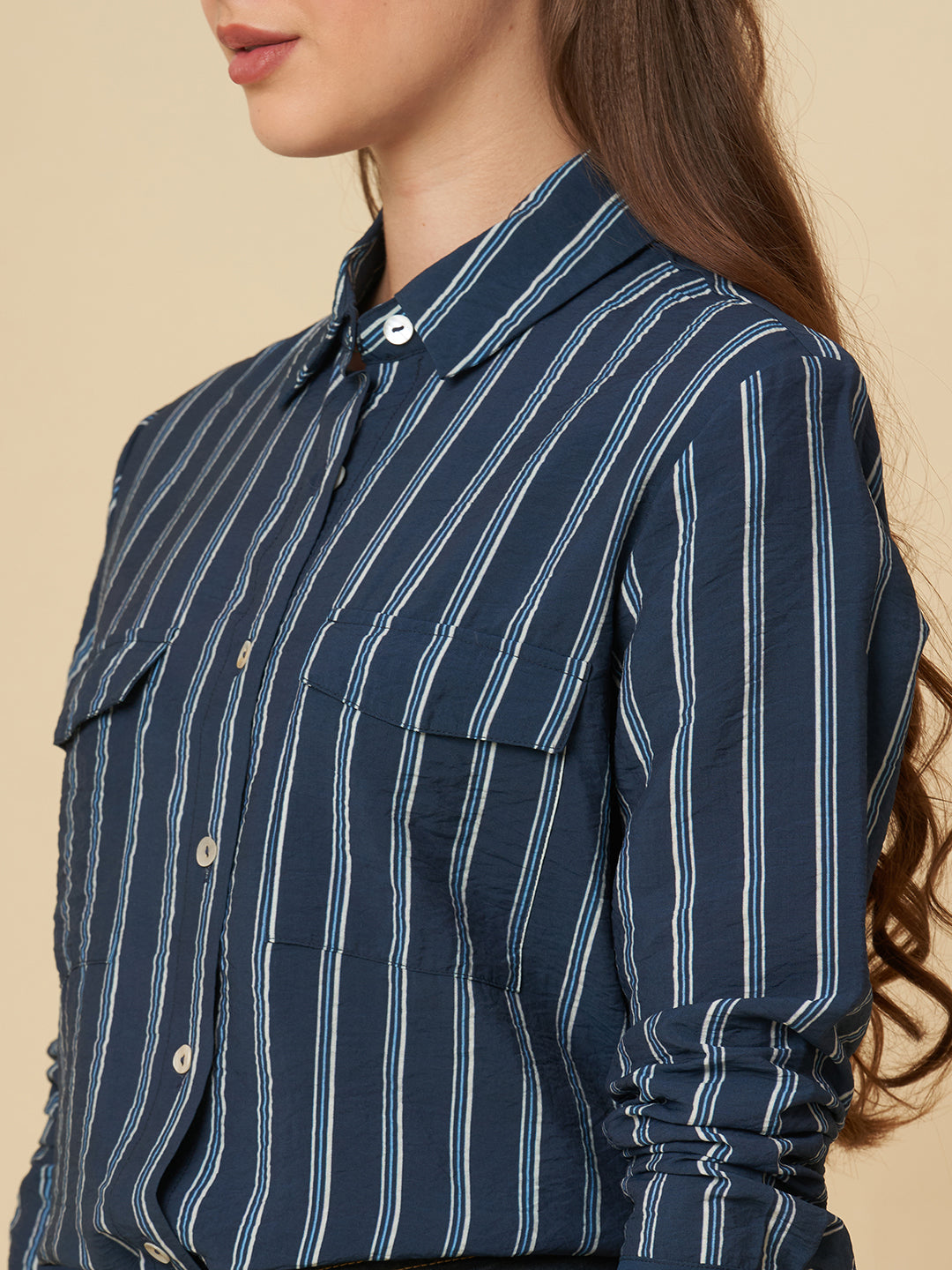 CRUSHED VISCOSE STRIPED SHIRT
