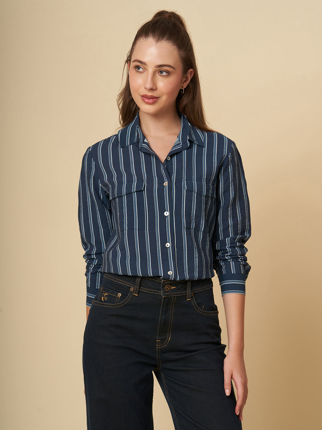 CRUSHED VISCOSE STRIPED SHIRT