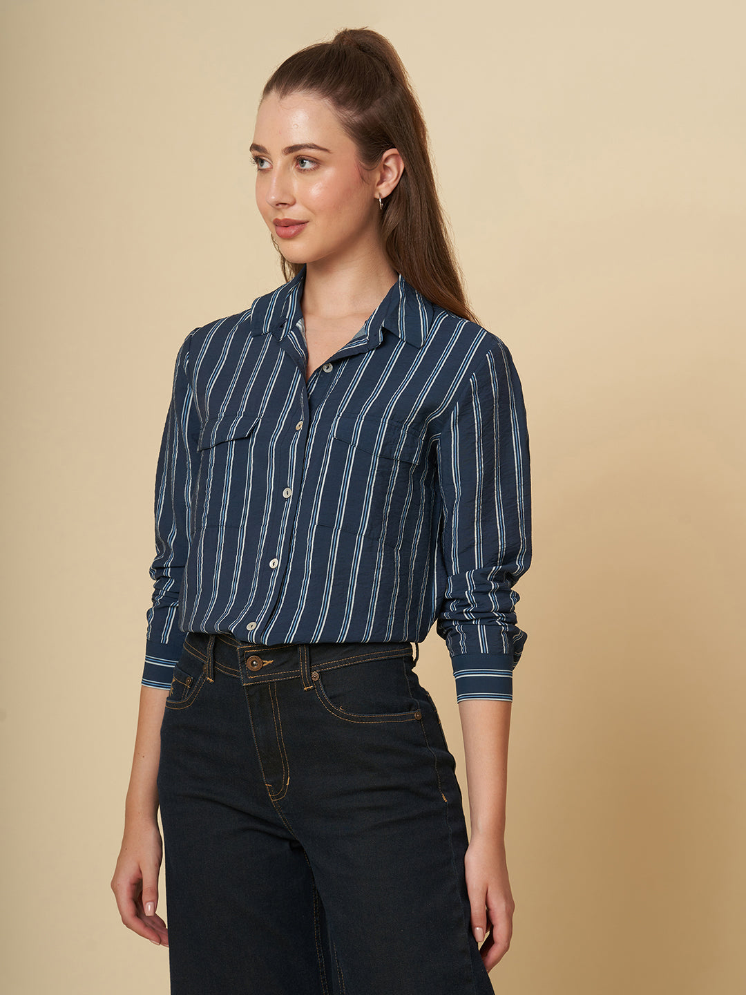 CRUSHED VISCOSE STRIPED SHIRT