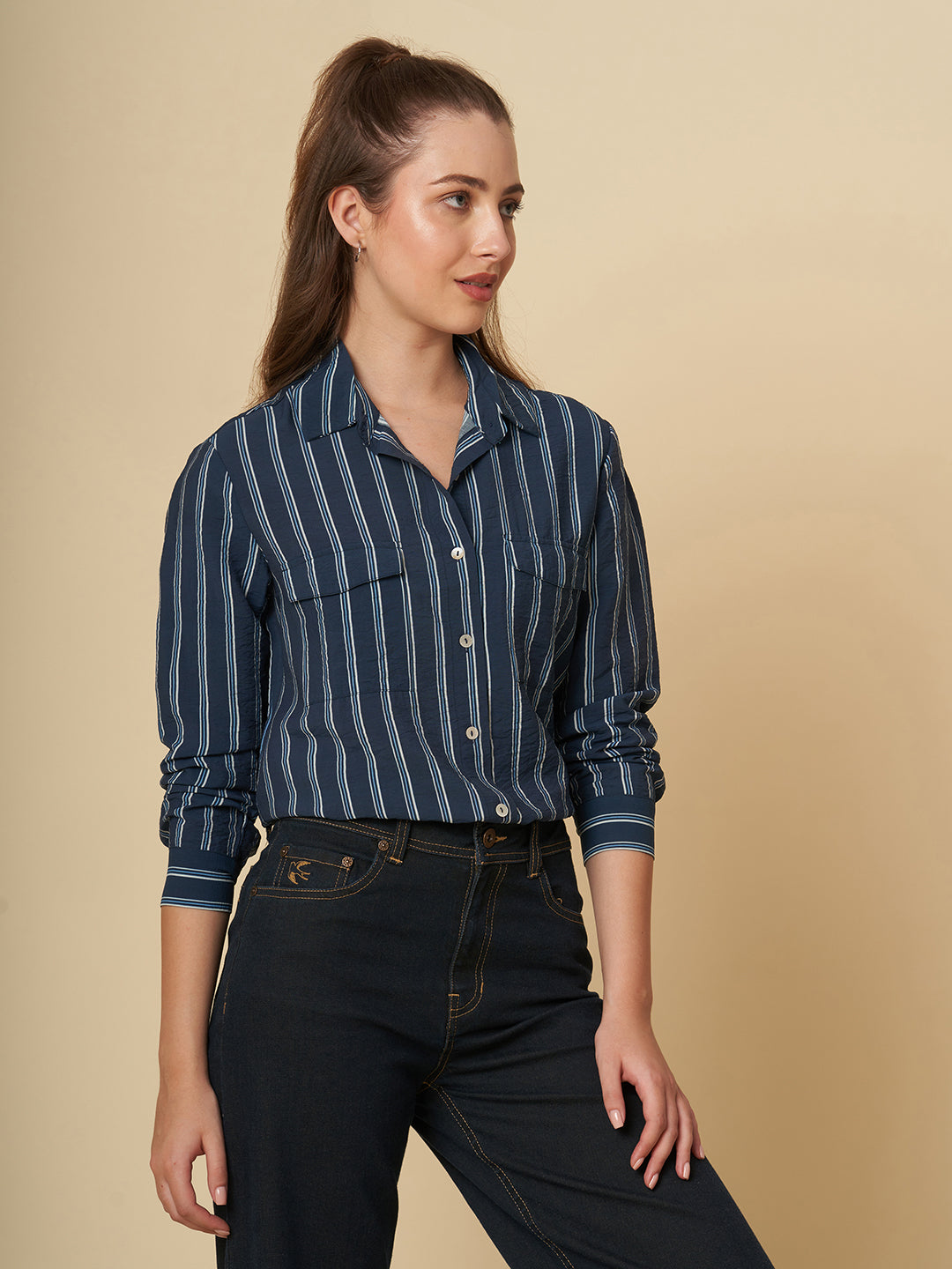 CRUSHED VISCOSE STRIPED SHIRT