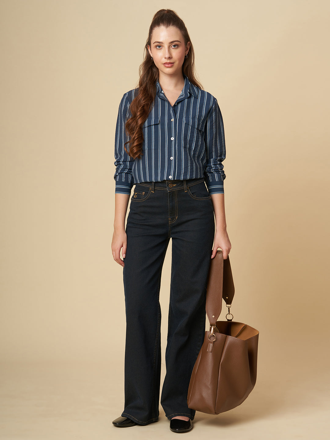 CRUSHED VISCOSE STRIPED SHIRT