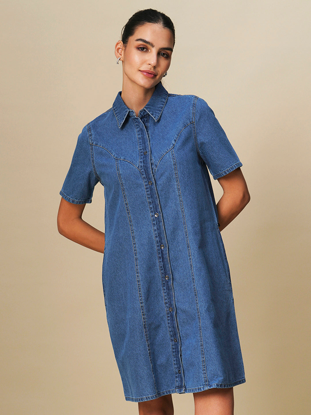 PANELLED A-LINE SHIRT DRESS