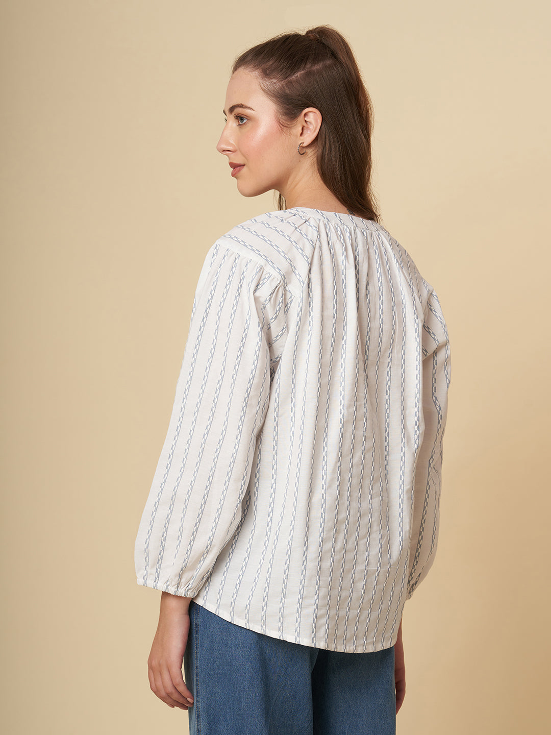 COTTON JACQUARD RAGLAN TOP