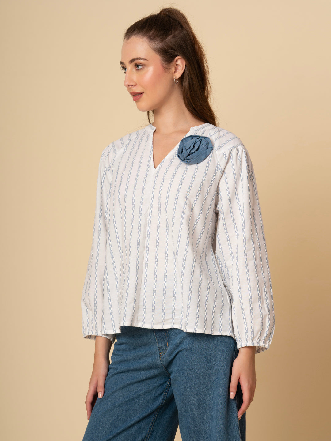COTTON JACQUARD RAGLAN TOP