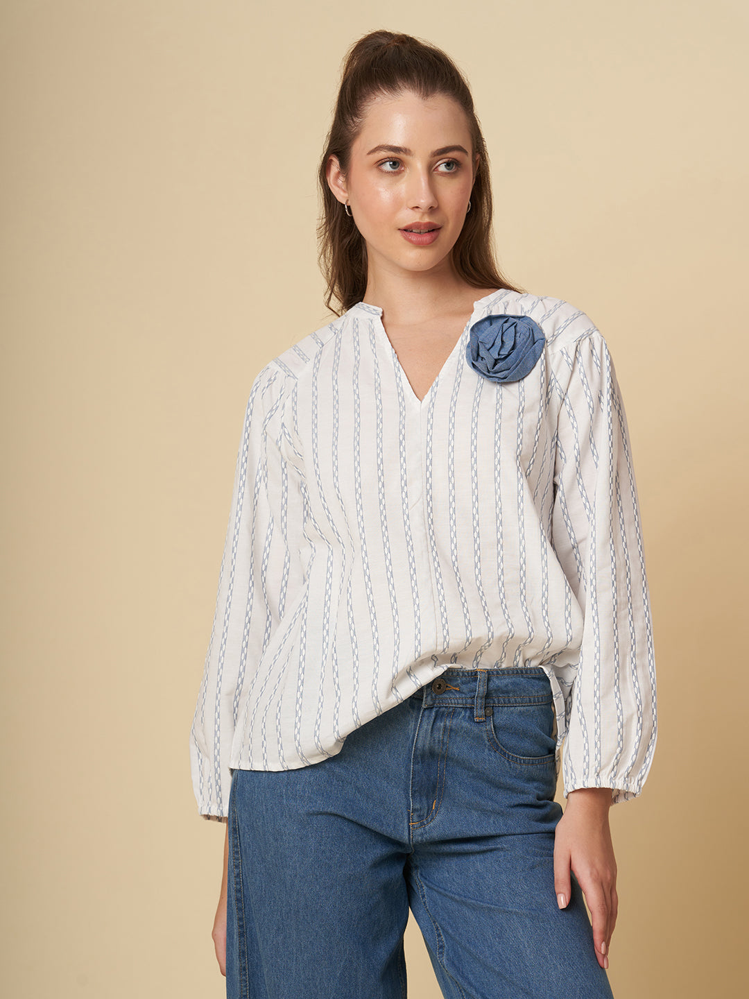 COTTON JACQUARD RAGLAN TOP