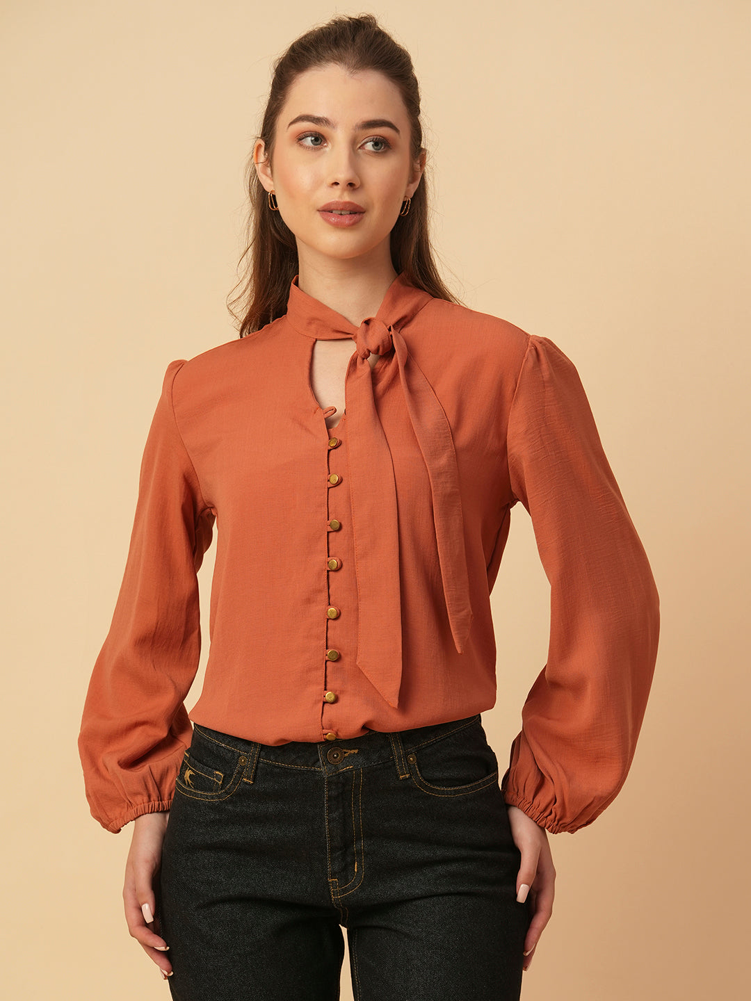 TIE-UP NECK CRUSHED TOP