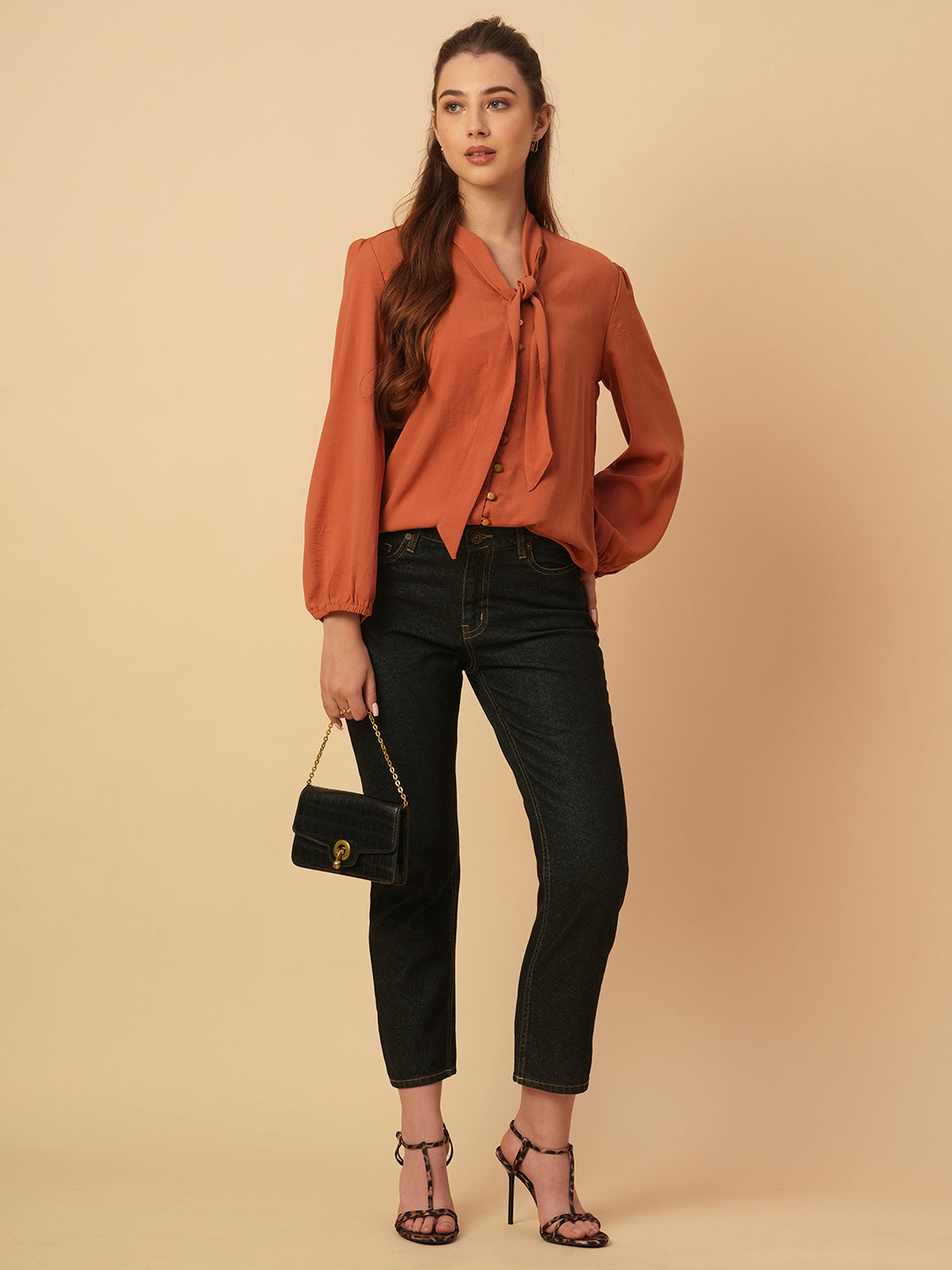 TIE-UP NECK CRUSHED TOP