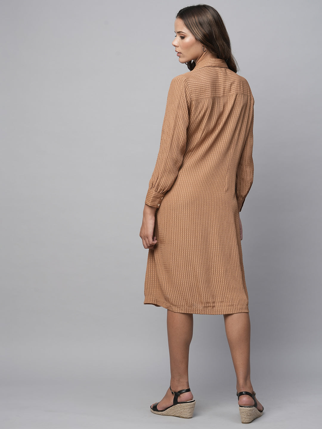 Window Pane Viscose Dobby Side Tie Shirt Dress