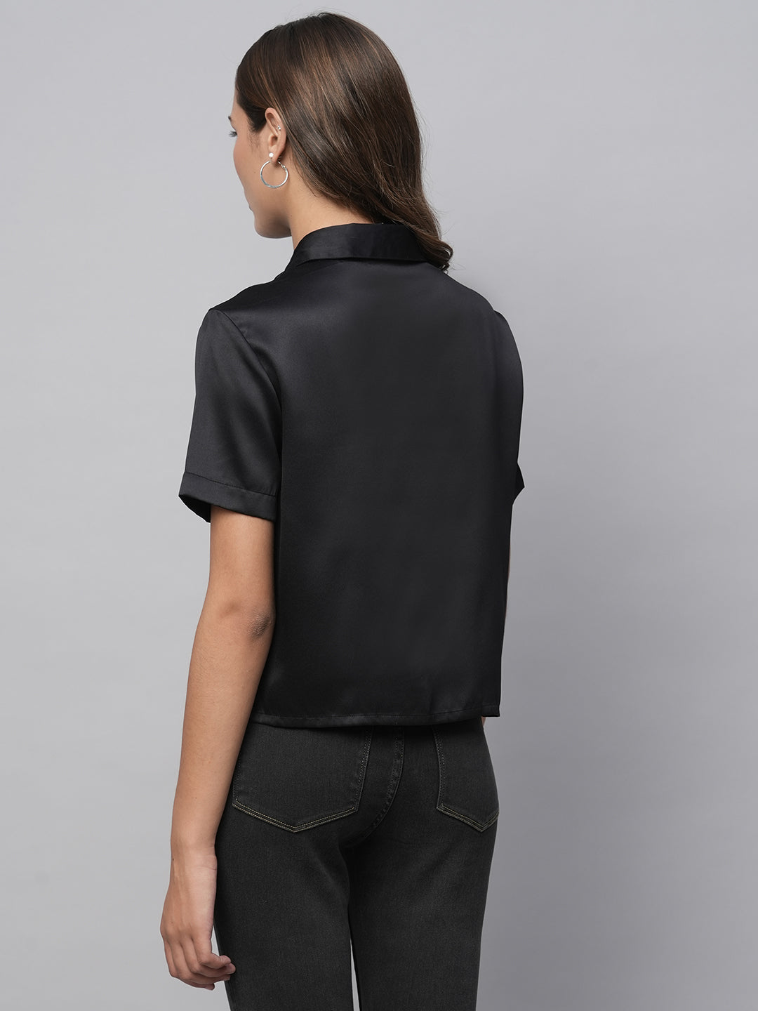 Satin Box Fit Cropped Shirt