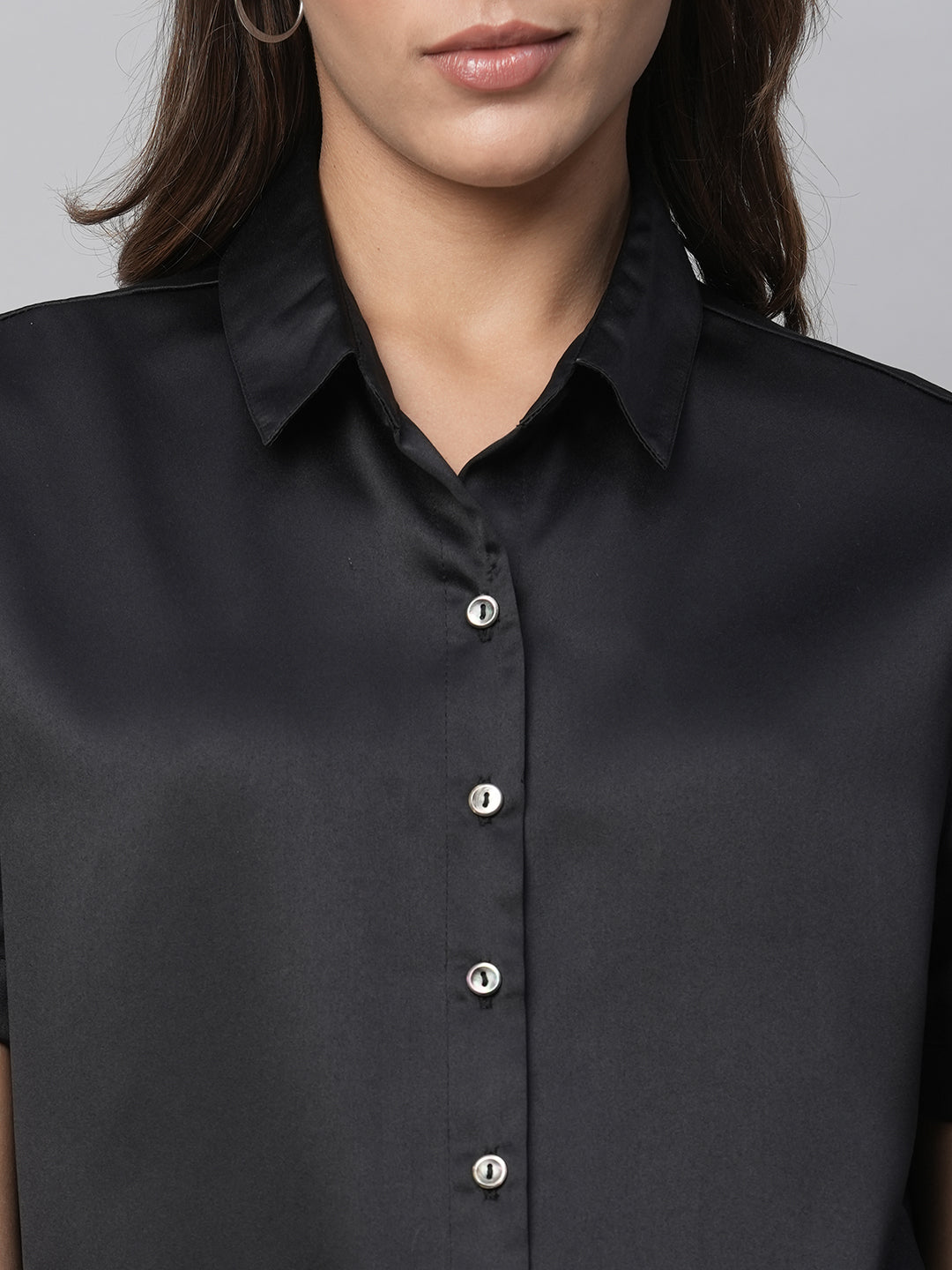Satin Box Fit Cropped Shirt
