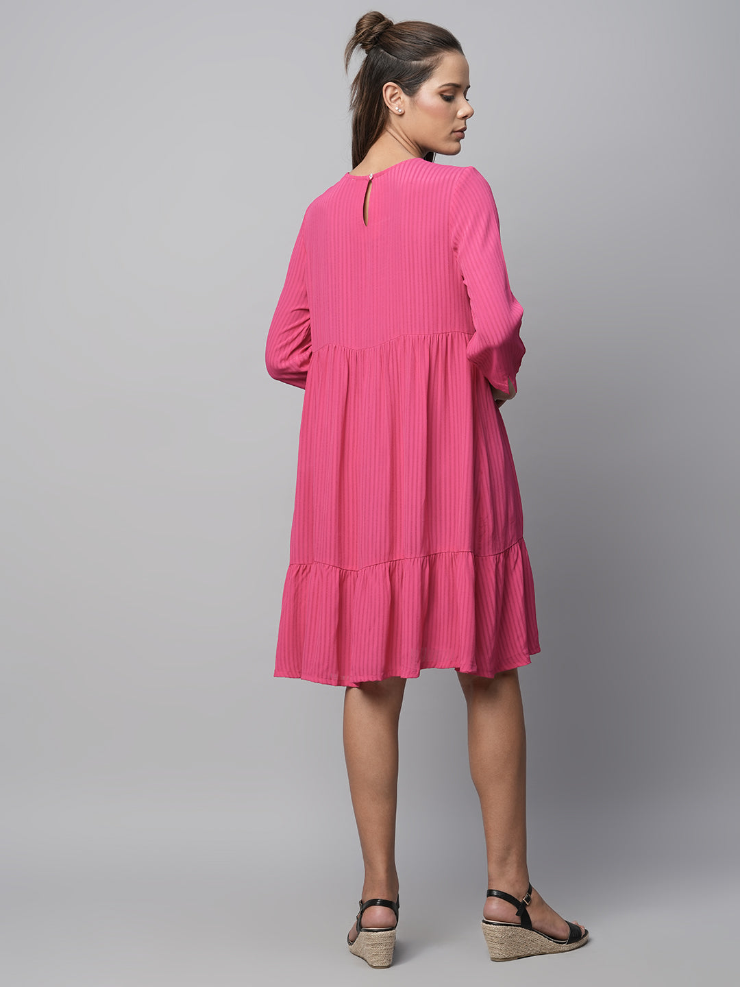 Viscose Crepe Dobby Tiered Basque Dress