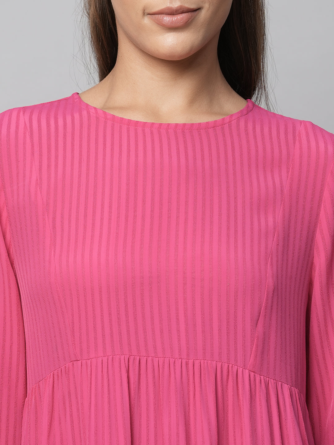 Viscose Crepe Dobby Tiered Basque Dress