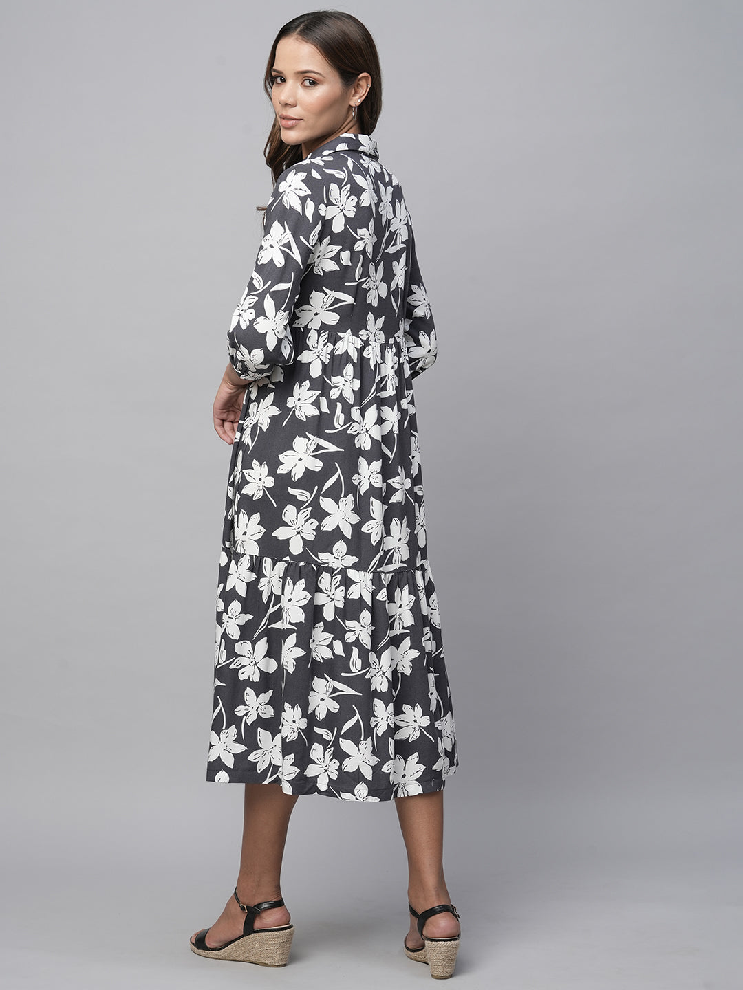 Printed Viscose Tiered Shirt Dress