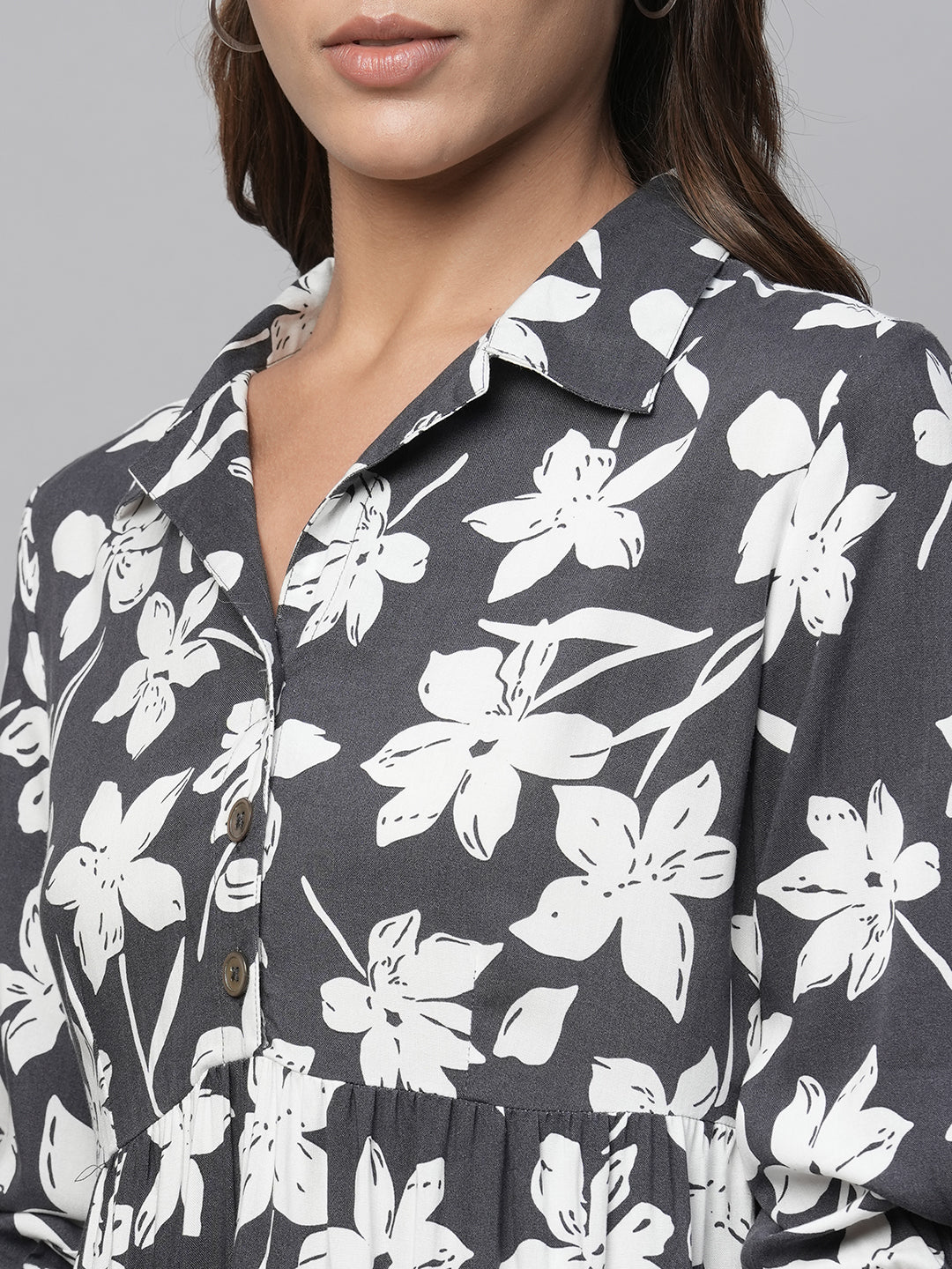 Printed Viscose Tiered Shirt Dress