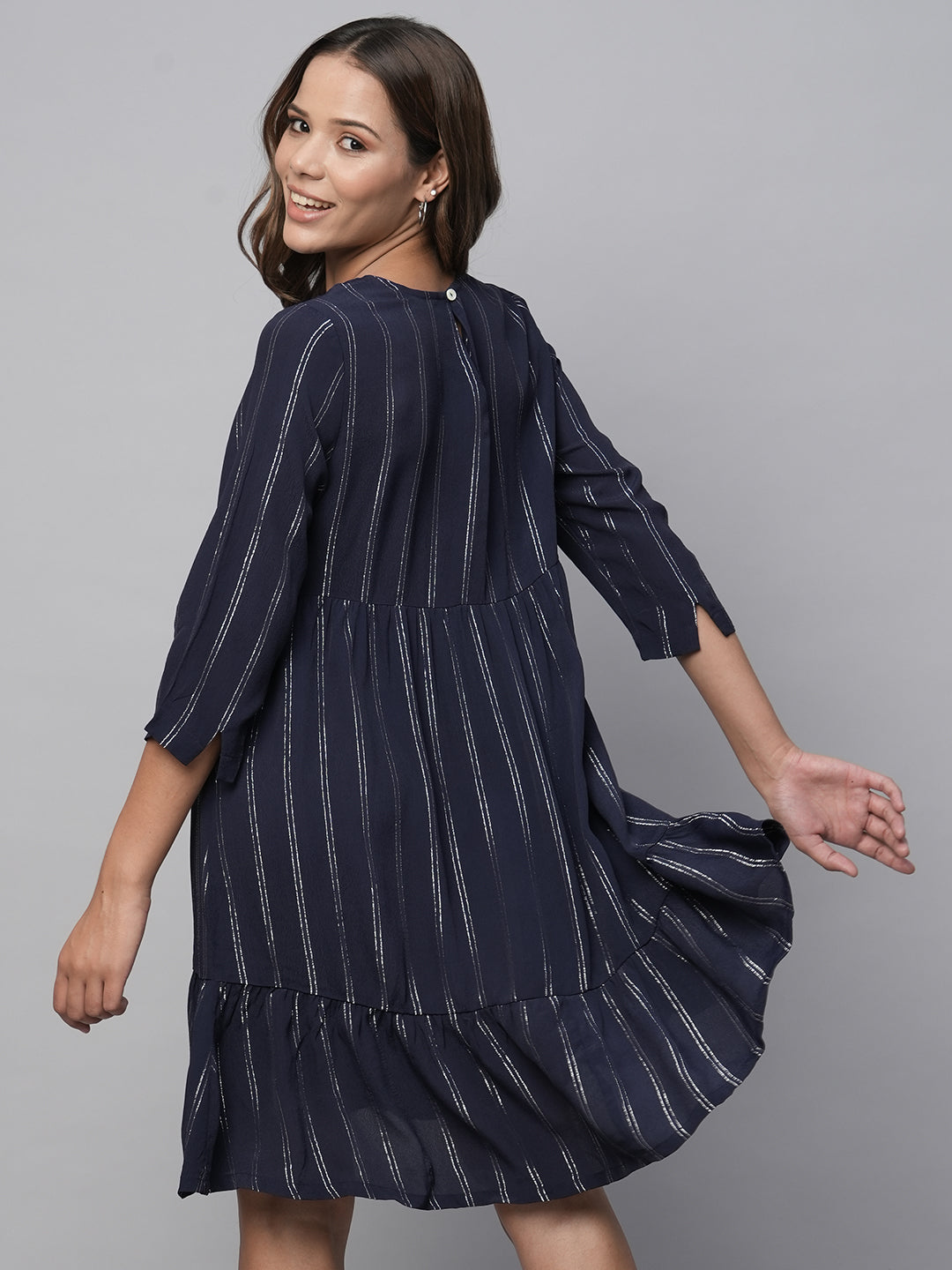 Viscose Crepe Lurex Tiered Basque Dress