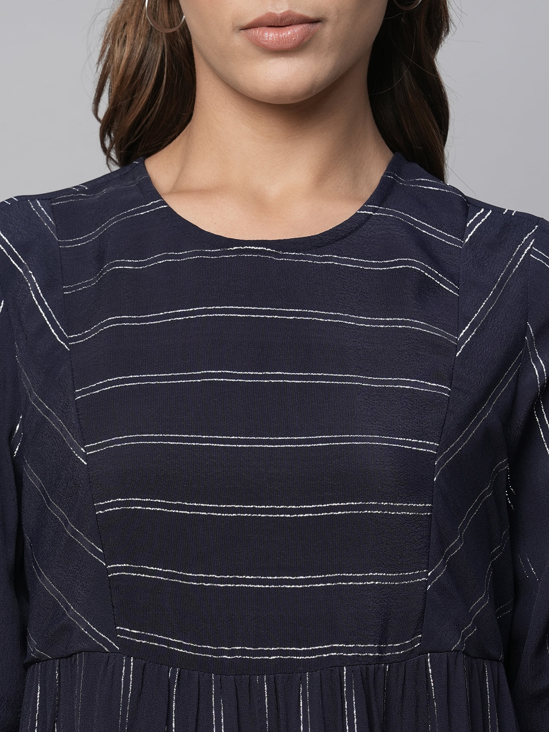 Viscose Crepe Lurex Tiered Basque Dress