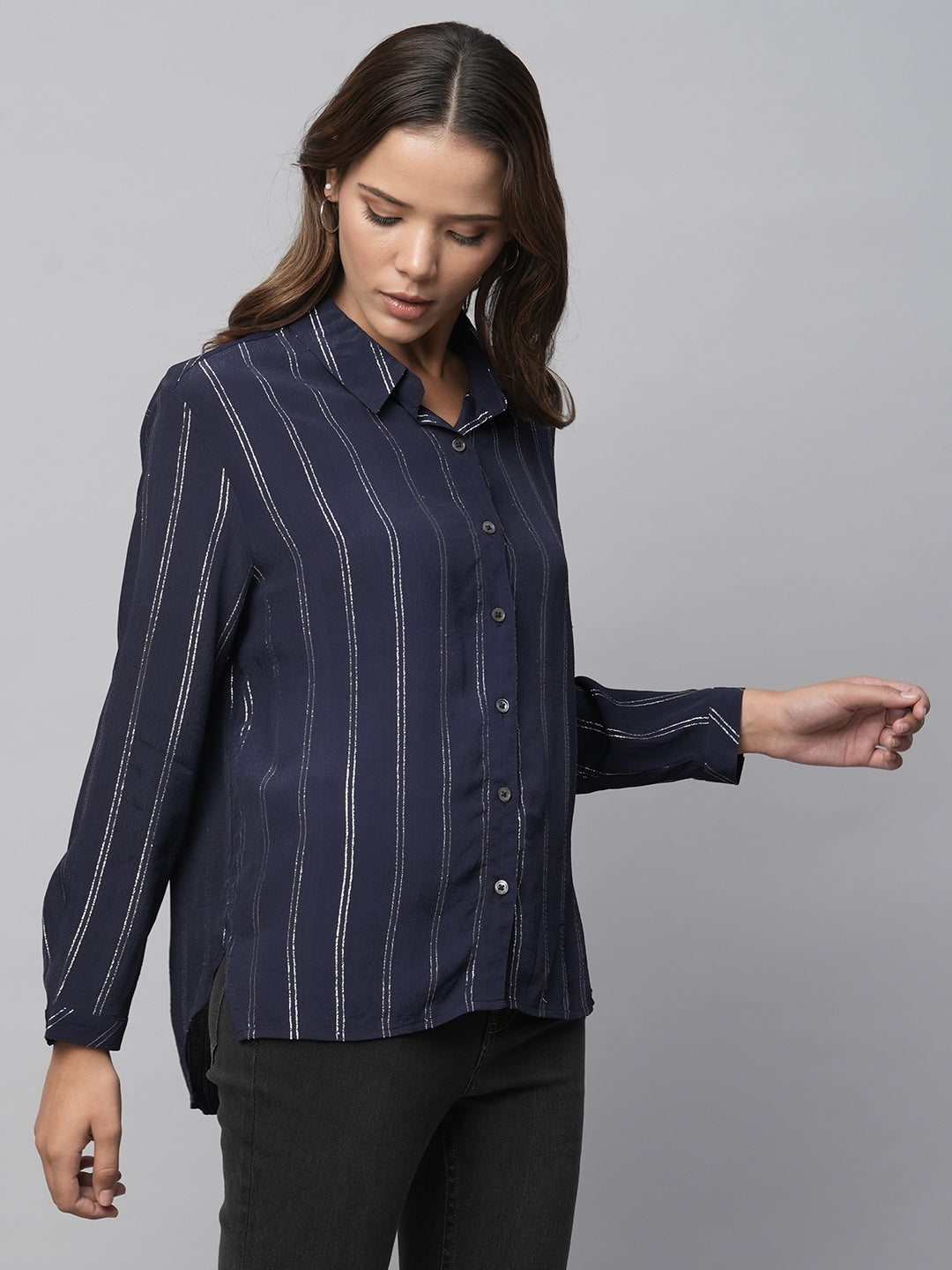 Viscose Lurex Crepe Fluid Shirt
