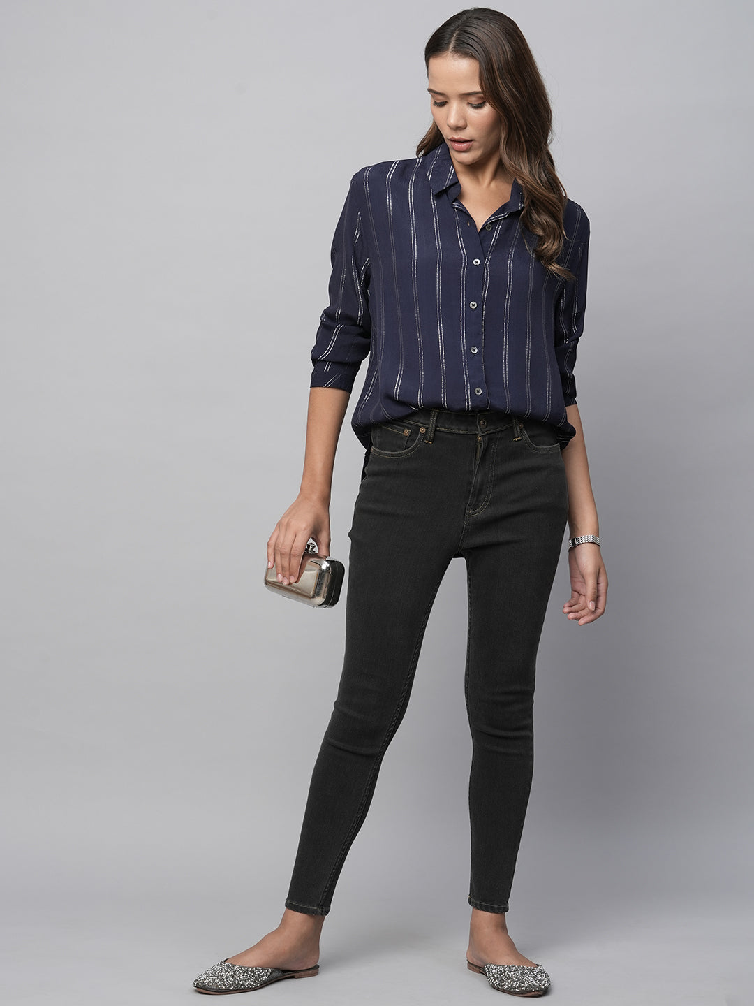 Viscose Lurex Crepe Fluid Shirt