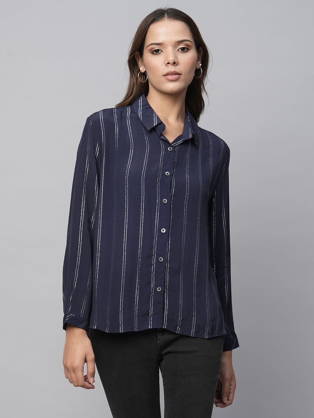 Viscose Lurex Crepe Fluid Shirt