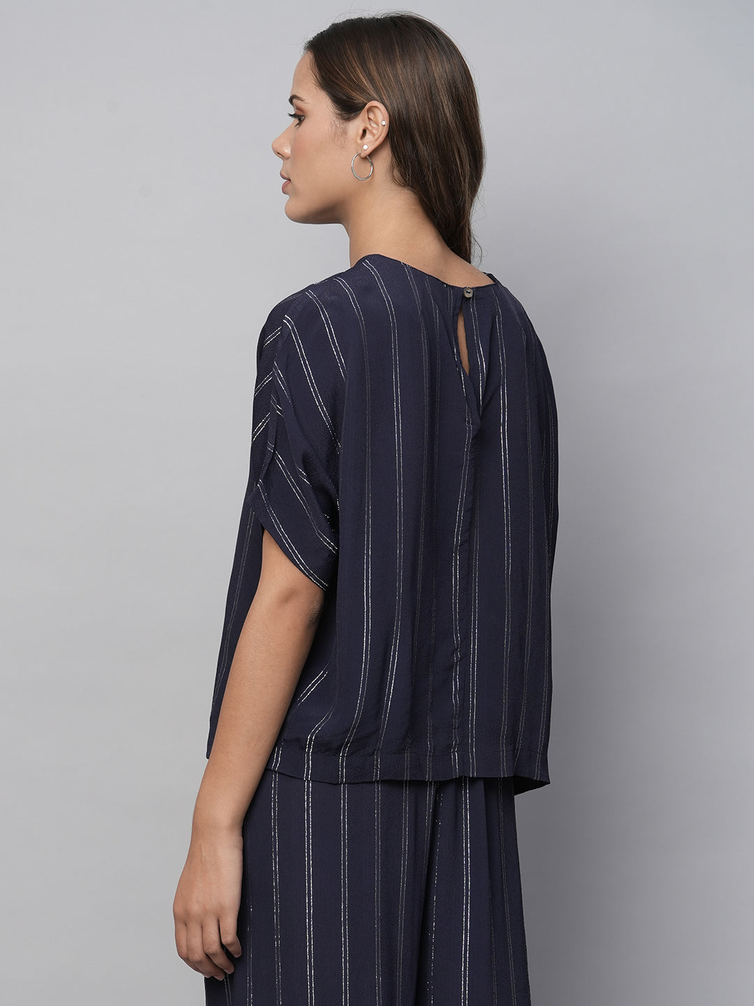 Viscose Lurex Crepe Drop Shoulder Boxy Top