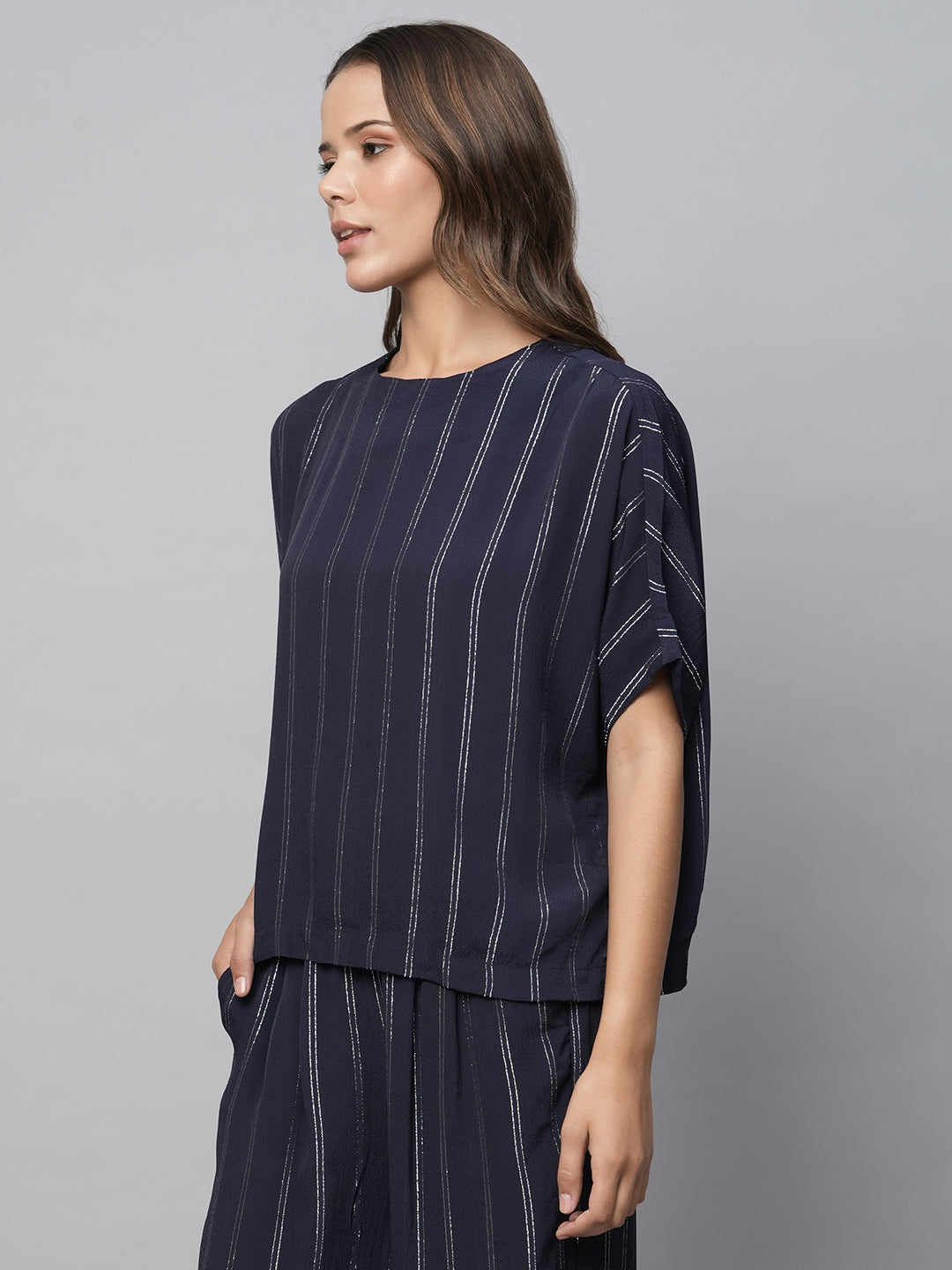 Viscose Lurex Crepe Drop Shoulder Boxy Top