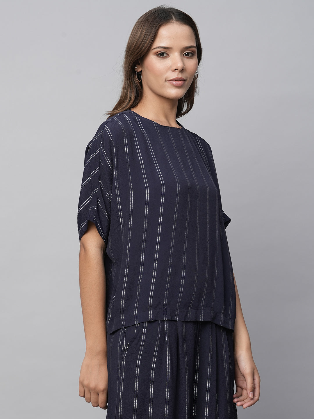 Viscose Lurex Crepe Drop Shoulder Boxy Top