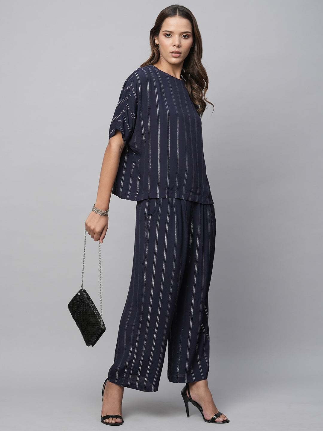 Viscose Lurex Crepe Drop Shoulder Boxy Top